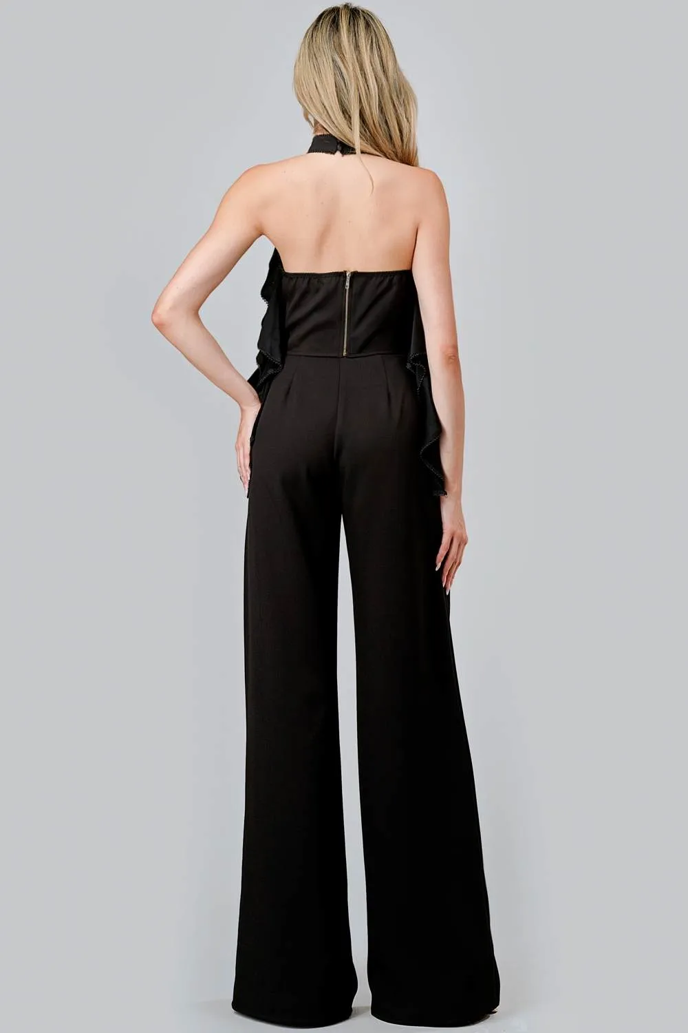 LUXE CREPE BEADS EDGE TRIM RUFFLED TOP & PANTS SET