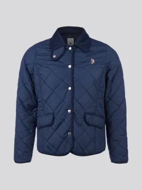Womens Quilted Collared Jacket in Navy Iris